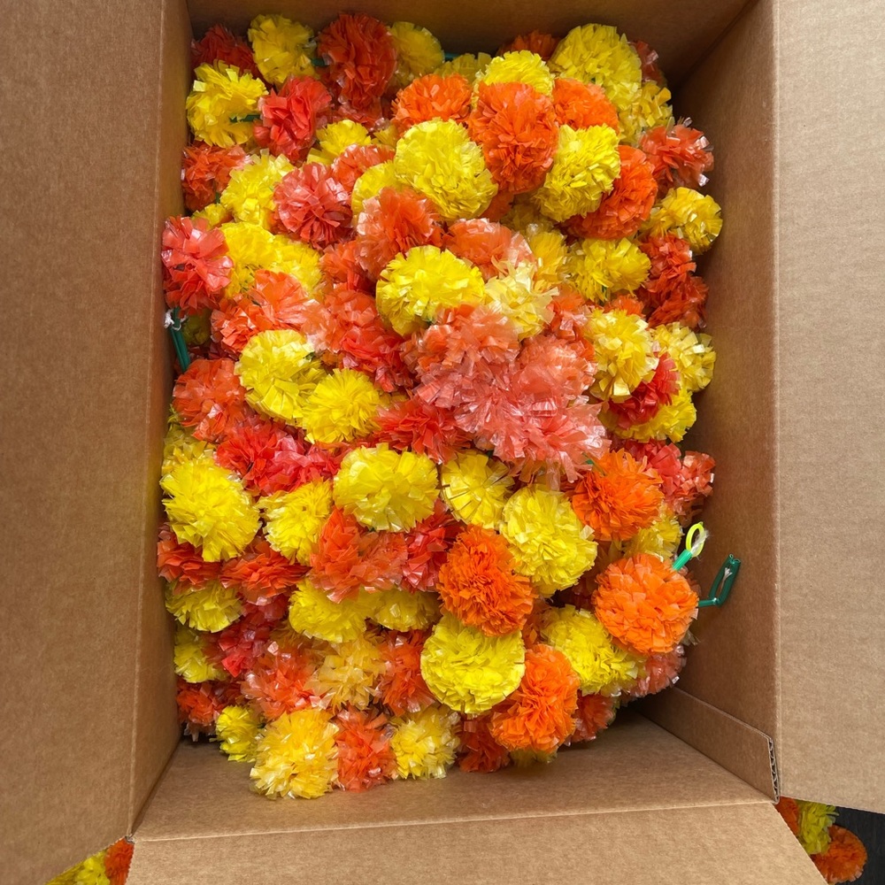 Pom Pom flowers for sale 30 strands of yellow orange. Selling $7 a strand..